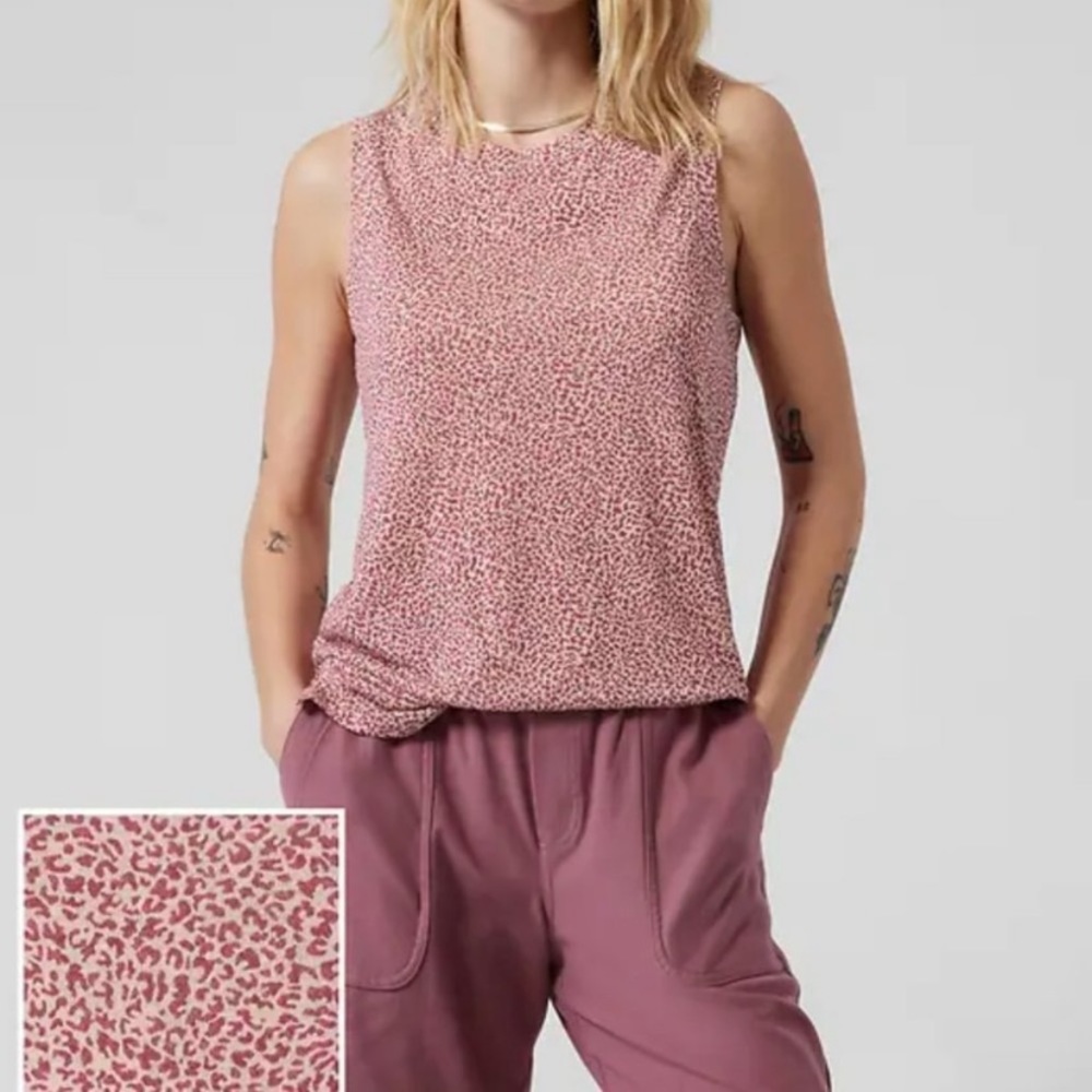 ATHLETA Breezy Tank Camisole Pink Animal Print Large NWOT
